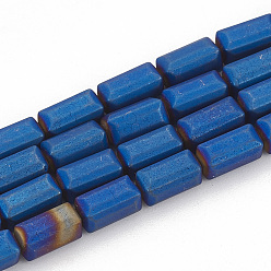 Blue Plated Electroplate Non-magnetic Synthetic Hematite Beads Strands, Matte Style, Cuboid, Blue Plated, 8x4x4mm, Hole: 1mm, about 50pcs/strand, 15.74 inch