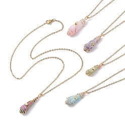 Золотой Ожерелье-подвеска в виде самородка, окрашенное в разные цвета, из натуральных кристаллов кварца неправильной формы, 304 ожерелье из проволоки со звездой из нержавеющей стали, золотые, 17.52 дюйм (44.5 см)