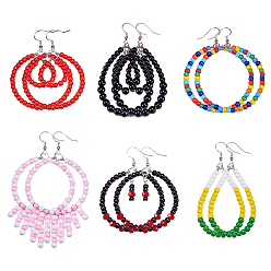 Mixed Color DIY Earring Making, with Glass Bead, Glass Seed Bead, Iron Jump Ring and Brass Earring Hook, Mixed Color, 13.5x7x3cm, about 1160pcs/set