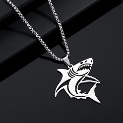 Shark Хип-хоп стиль, тема животных 304 ожерелья с подвесками из нержавеющей стали, цвет нержавеющей стали, не тускнеет, акула, 23.62 дюйм (60 см), Кулон : 46x45 мм