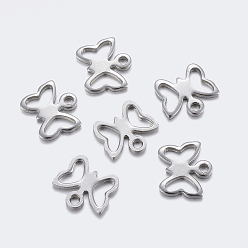 Stainless Steel Color Tarnish Resistant 304 Stainless Steel Charms, Butterfly, Stainless Steel Color, 9x10x1mm, Hole: 1.2~1.4mm