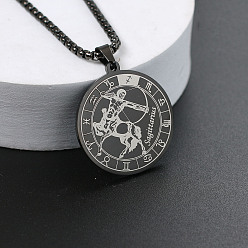 Стрелец 201 ожерелья из нержавеющей стали с цепочкой из сплава, чёрные, плоский круглый узор созвездия, Стрелец, 23.62 дюйм (60 см)