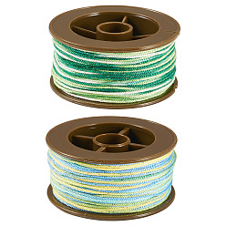 Couleur Mélangete 2 rouleaux 2 cordons torsadés ronds en polyester teints par segment de couleur, avec du plastique pour animaux de compagnie, pour la fabrication de bijoux, couleur mixte, 1mm, environ 29.53 yards (27m)/rouleau
