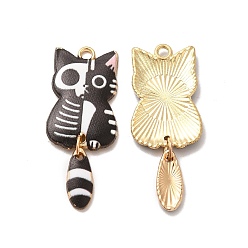 Light Gold Панданы из сплава эмали, без свинца и без кадмия, кошачье очарование, золотой свет, 39x15.5x2.5 мм, отверстие : 2 мм