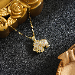 Real 18K Gold Plated Brass Micro Pave Clear Cubic Zirconia Elephant Pendant 201 Stainless Steel Cable Chain Necklaces for Women, Ion Plating(IP), Real 18K Gold Plated, 15.75 inch(40cm)