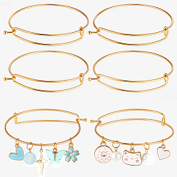 Золотой 6шт. регулируемые 304 изготовление расширяемого браслета из нержавеющей стали, ионное покрытие (ip), золотые, внутренний диаметр: 2-3/8~2-1/2 дюйм (6.1~6.2 см)