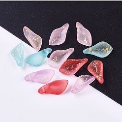 Mixed Color Frosted Glass Pendants, with Glitter Powder, Petal, Mixed Color, 17.5x8.5x4.5mm, Hole: 1mm