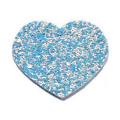 Светло-Голубой Большие кожаные подвески, с блестками, коллекция ко дню святого валентина, сердце, Небесно-голубой, 50x56.5x2 мм, отверстие : 1.6 мм