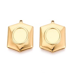 Настоящее золото 18K 304 Настройки кабошон из нержавеющей стали кулон, ионное покрытие (ip), шестиугольник, реальный 18 k позолоченный, лоток : 10x8 мм, 22.5x16x2.5 мм, отверстие : 1.4 мм