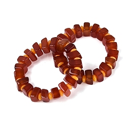 FireBrick Natural Agate(Dyed & Heated) Square and Rondelle Resin Beaded Stretch Bracelets for Unisex, FireBrick, Inner Diameter: 1.85~2.09 inch(4.7~5.3cm)