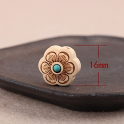 Blume Pappelholzperlen, mit synthetischen Türkis, Blume, 16x16x10 mm