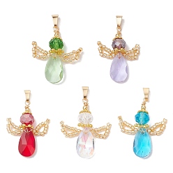 (52) Непрозрачная лаванда Стеклянные подвески, ангельские прелести, с латунной бусиной и стеклянным бисером, граненые, разноцветные, 31~32x23.5~27x8 мм, отверстие : 6x3 мм