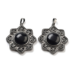 Обсидиан Подвески из натурального обсидиана и латуни, античное серебро, очарование солнца, 43.5x39.5x9 мм, отверстие : 9.5x5.5 мм