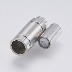 Stainless Steel Color 304 Stainless Steel Magnetic Clasps with Glue-in Ends, Frosted, Column, Stainless Steel Color, 24x8mm, Hole: 5mm