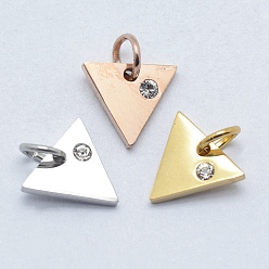 Mixed Color 316 Surgical Stainless Steel Pendants, with Cubic Zirconia, Triangle, Clear, Mixed Color, 9.5x10.5x2mm, Hole: 3mm