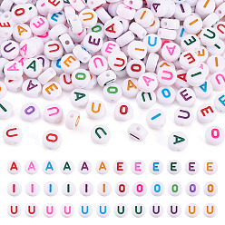 (52) Непрозрачная лаванда 500шт 5 начальный стиль акриловые бусины, горизонтальное отверстие, плоские круглые с буквами, разноцветные, 7x3.5~4 мм, отверстие : 1.2 мм, 100 шт / стиль