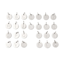 Нержавеющая Сталь Цвет 26шт. 304 набор подвесок из нержавеющей стали, плоские круглые с письмом ~ г, с целью перехода в кольце, цвет нержавеющей стали, 10.5x1.5 мм, отверстие : 4.5x2.5 мм, 26 шт / комплект