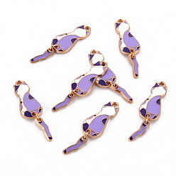 Лиловый Подвески из экологически чистого сплава с эмалью, без кадмия и без свинца и без никеля, золотой свет, кошка, сирень, 35x10x1.5 мм, отверстие : 1.6 мм