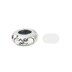 Водолей 925 Европейские бусины из стерлингового серебра с разноцветными кубическими цирконами, шариков Rondelle, Водолей, 9.5x3.5 мм, отверстие : 4.5 мм