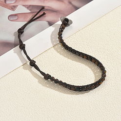 Коричневый Браслеты из натурального тигрового глаза с круглыми бусинами, браслеты из вощеного шнура для женщин и мужчин, коричневые, внутренний диаметр: 6-1/4 дюйм (16 см)