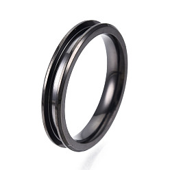 Electrophoresis Black 304 Stainless Steel Grooved Finger Ring Settings, Ring Core Blank, for Inlay Ring Jewelry Making, Electrophoresis Black, Inner Diameter: 18mm