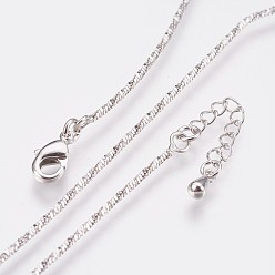 Real Platinum Plated Long-Lasting Plated Brass Chain Necklaces, with Lobster Claw Clasp, Nickel Free, Real Platinum Plated, 17.7 inch (45cm), 1mm