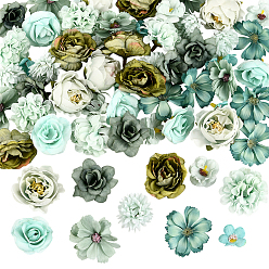 Бирюза 60 шт. тканевый цветок, искусственные цветочные головки, для поделок декоративный венок вечерние день рождения украшение дома, бирюзовые, 16~47x22~48x25~47 мм