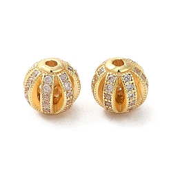 Real 14K Gold Plated Rack Plating Brass Pave Cubic Zirconia Beads, Long-Lasting Plated, Round, Real 14K Gold Plated, 7.5x8mm, Hole: 1.6mm