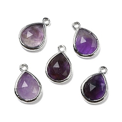 Аметист Граненые подвески из натурального аметиста, стойки с позолоченными латунными подвесками-каплями, 14x9.5x4 мм, отверстие : 1.4 мм