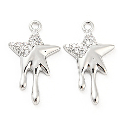 Платинированный Латунные микро проложить кубического циркония подвески, без кадмия, без никеля и без свинца, звезда, Реальная платина, 20.5x12x2.3 мм, отверстие : 1.4 мм