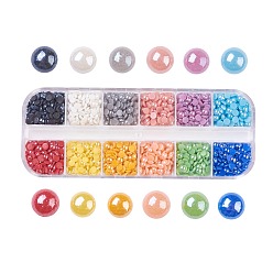 Mixed Color 12 Colors Pearlized Plated Handmade Porcelain Cabochons, Half Round/Dome, Mixed Color, 4x2mm, about 160pcs/compartment, about 1920pcs/box