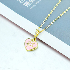 Бледно-Розовый Ожерелья с подвеской в виде сердца из латуни и эмали с прозрачным кубическим цирконием для женщин, золотые, розовый жемчуг, 17.72 дюйм (45 см)