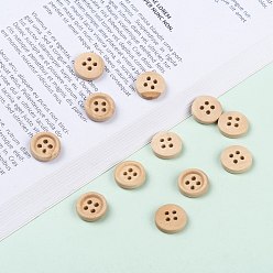 Wheat Natural Round 4 Hole Buttons, Wooden Buttons, Antique White, about 13mm in diameter, hole: 1mm, 1000pcs/bag