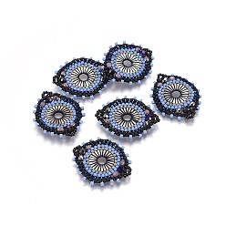 Colorful MIYUKI & TOHO Handmade Japanese Seed Beads Links, Loom Pattern, with Shell, Flat Round, Colorful, 32~33x26~27x4mm, Hole: 2mm