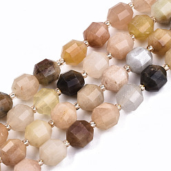 Golden Silk Jade Нити натуральных золотых шелковых нефритовых бусин, круглые, граненые, 8x7 мм, отверстие : 1.2 мм, около 40 шт / нитка, 14.76 дюйм (37.5 см)