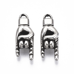 Античное Серебро 304 подвески из нержавеющей стали, Мано Корнуто итальянская рука, античное серебро, 27.5x9.5x7 мм, отверстие : 2 мм