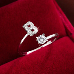 Letter B Кольца-манжеты из латуни и кубического циркония, буквы, платина, В письме, внутренний диаметр: 17 мм