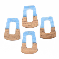 Васильковый Подвески из непрозрачной смолы и ореха, трапециевидные, васильковый, 37.5x27x3 мм, отверстие : 2 мм