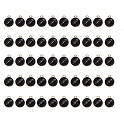 Стрелец Подвески из эмали и сплава, плоские круглые с созвездием, золотой свет, чёрные, Стрелец, 15x12x2 мм, отверстие : 1.5 мм, 50 шт / коробка