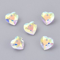 Хрусталь AB Стеклянные стразы подвески, граненые, сердце, хрусталь AB, 8x8x4 мм, отверстие : 1 мм