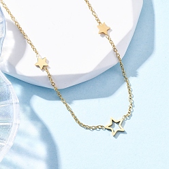 Настоящее золото 18K 304 из нержавеющей стали звезды ссылку цепи ожерелья, ионное покрытие (ip), реальный 18 k позолоченный, 15.75 дюйм (40 см) в длину + 55 удлинитель мм