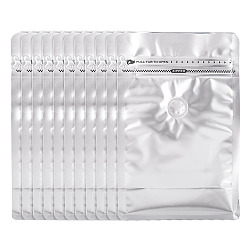 Серебро 10 шт. БОПП и алюминизированные ПЭТ и ПЭ пакеты для кофе с застежкой-молнией и клапаном, мешки для хранения кофейных зерен с плоским дном, прямоугольные, серебряные, 20x13x0.2 см