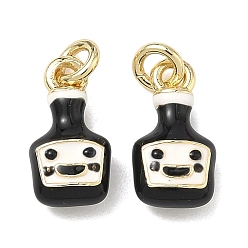 Черный Латунь эмаль подвески, шармы из соевого соуса, долговечный, стойки покрытие, без свинца и без кадмия, реальный 18 k позолоченный, чёрные, 12x6.5x3.5 мм, Перейти кольцо: 5x1 мм, внутренний диаметр: 3.5 мм