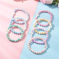 (52) Непрозрачная лаванда 7шт. 7 цвета гальванизированные стеклянные эластичные браслеты, с перекрестными синтетическими бирюзовыми бусинками, разноцветные, бусины : 8 мм, внутренний диаметр: 1-7/8 дюйм (4.7 см), 1 шт / цвет