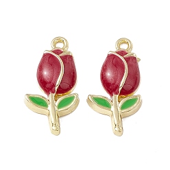 (123L) Белый крем непрозрачный блеск Подвески из эмали и сплава, золотые, тюльпан очарование, огнеупорный кирпич, 22.5x11.5x3.5 мм, отверстие : 1.6 мм