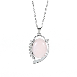 Rose Quartz Natural Rose Quartz Pendant Necklaces, with Stainless Ssteel Chains, 19.69 inch(50cm)