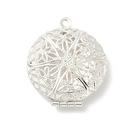 Посеребрённый Плоские круглые полые латунные подвески-медальоны, , стойки покрытие, долговечный, без свинца и без кадмия, 925 серебро покрытием, 32x27x7 мм, отверстие : 1.8 мм, внутренний диаметр: 19 мм