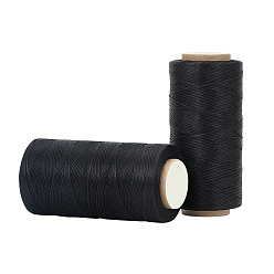 Черный 2 рулоны вощеного полиэфирного шнура, микро шнур макраме, вощеная швейная нить, плоский, чёрные, 0.8 мм, около 284.33 ярдов (260 м) / рулон