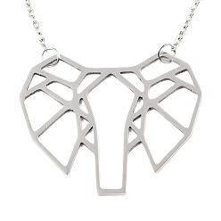 Stainless Steel Color Non-Tarnish 201 Stainless Steel Origami Pendant Necklaces, with Cable Chains, Elephant, Stainless Steel Color, 17.5 inch(44.5cm), 2mm, Elephant: 29.5x36x1mm