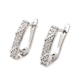 Платина Застежка для сережек-колец из прямоугольной латуни с микропаве и прозрачными кубическими циркониями, долговечный, защёлка с петлёй, платина, 19x4x12 мм, отверстие : 1.3 мм, штифты : 1.3 мм